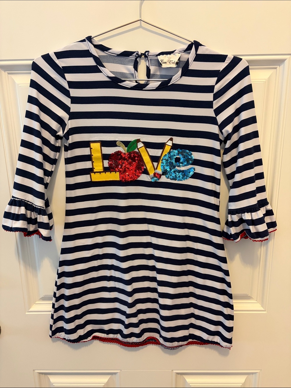 Rare Editions Navy & White Striped Sequin 'LOVE' Dress